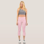 Pastel Pink Gingham Plaid Cottagecore Capri Leggings<br><div class="desc">Modern spring picnic trend,  with gingham plaid tartan pattern in hot pink and white colours.</div>