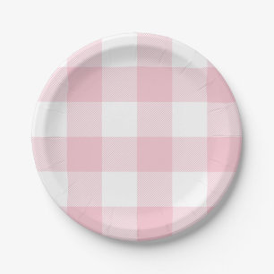 Pastel Pink Gingham Plaid Pattern Paper Plate