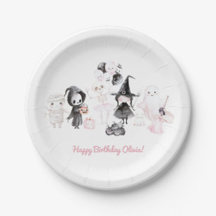 Pastel pink girl halloween birthday paper plate