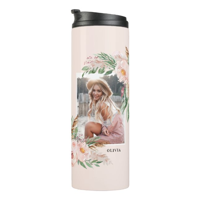 Pastel pink girly floral photo elegant modern thermal tumbler (Rotated Right)