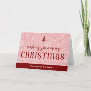 Pastel Pink glitter effect Christmas Card