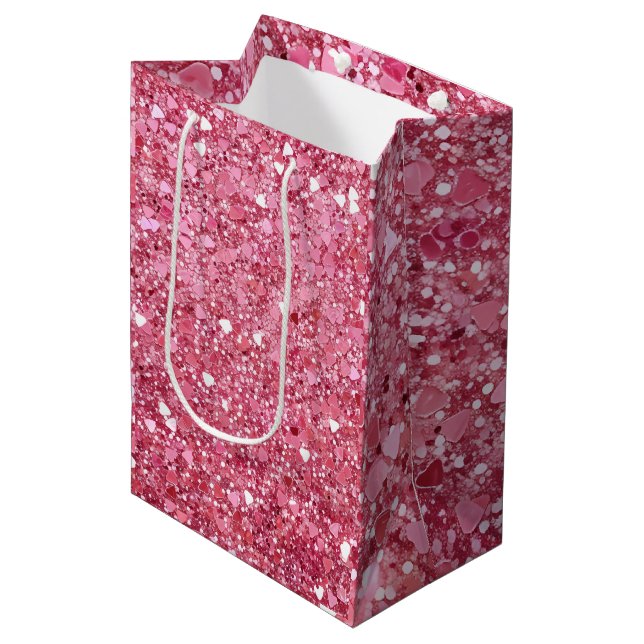Pastel Pink Glitter  Medium Gift Bag (Front Angled)