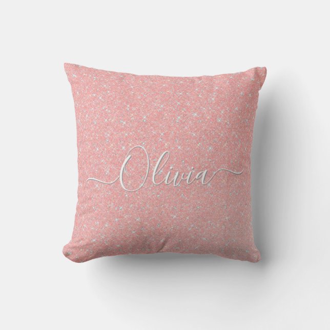 Pastel Pink Glitter Sparkle Custom Name  Cushion (Front)