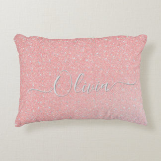 Pastel Pink Glitter Sparkle Custom Name Decorative Cushion