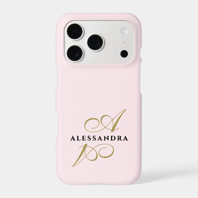 Pastel Pink Gold Black Monogram Minimalist Stylish (Back)