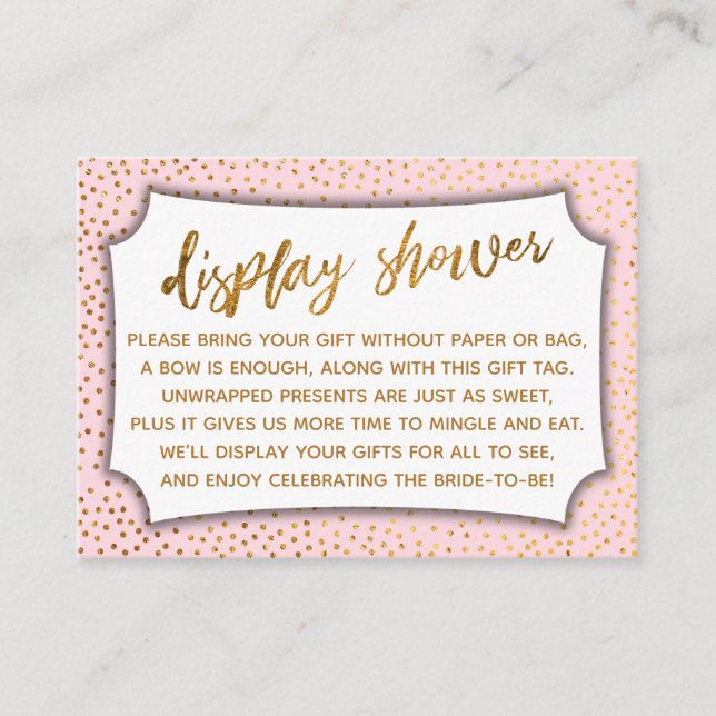 Pastel Pink & Gold Confetti Display Shower Card (Front)