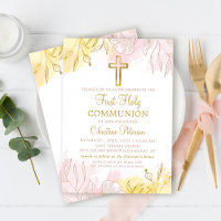 Pastel Pink Gold Floral First Holy Communion