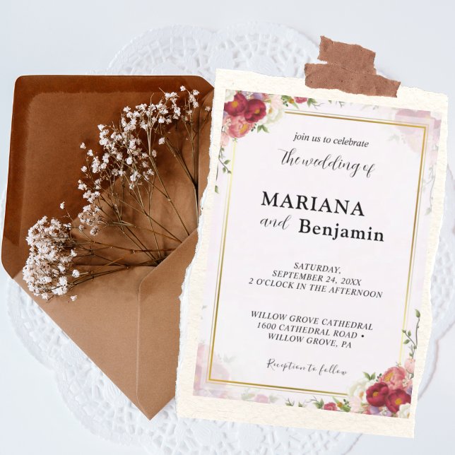 Pastel Pink & Gold Floral Wedding Invitation (Creator Uploaded)