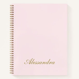 Pastel Pink Gold Script Custom Name Minimalist Notebook