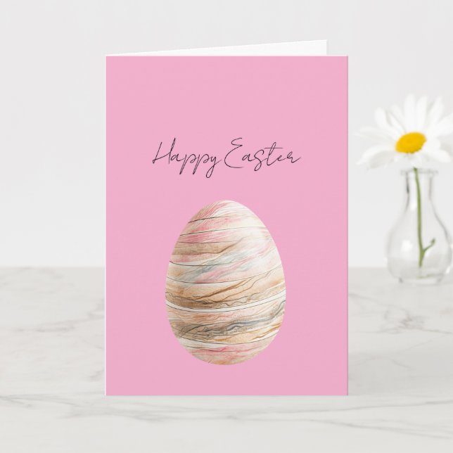 Pastel Pink Gold Stripes Easter Egg Card (Small Plant)