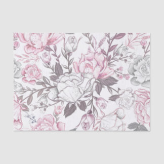 PASTEL PINK & GRAY BABY GIRL FLOWERS TISSUE PAPER
