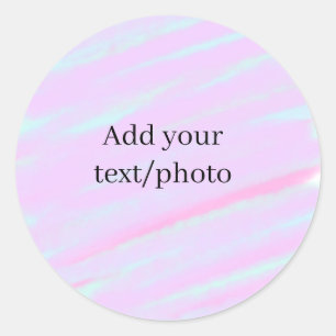 Pastel pink green add photo text watercolor retro  classic round sticker