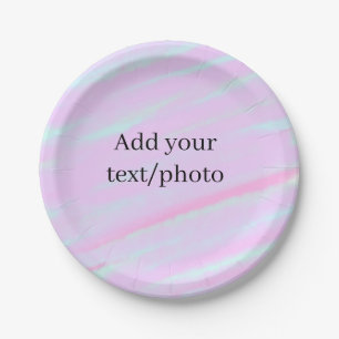 Pastel pink green add photo text watercolor retro paper plate