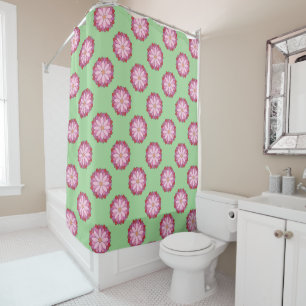 Pastel Pink Green Asian Medallion Floral  Shower Curtain