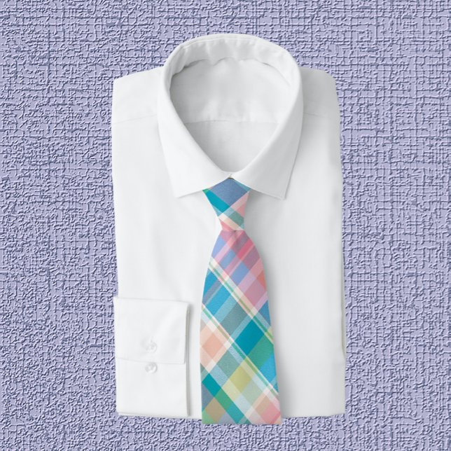 Pastel Pink, Green, Blue & White Plaid  Tie (Creator Uploaded)
