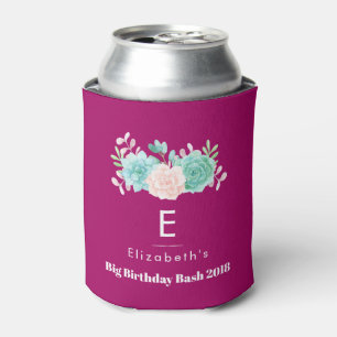 Pastel Pink & Green Floral Bouquet Birthday Can Cooler