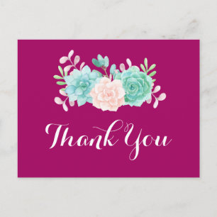 Pastel Pink & Green Floral Bouquet Party Thank You Postcard