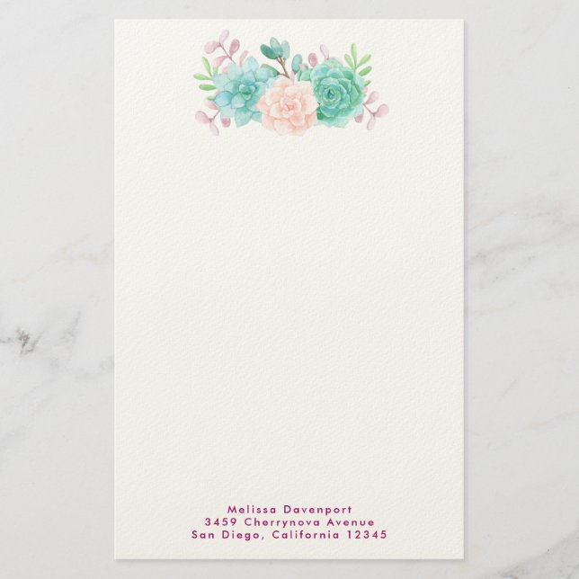Pastel Pink & Green Floral Bouquet Stationery (Front)