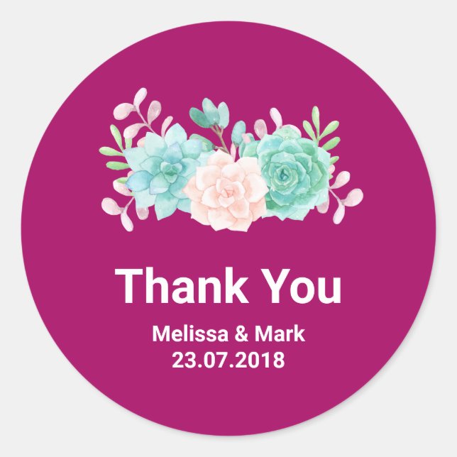 Pastel Pink & Green Floral Bouquet Thank You Classic Round Sticker (Front)