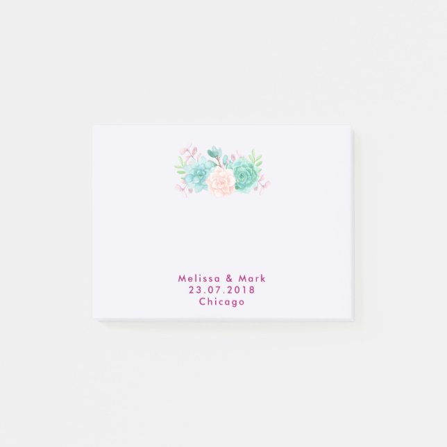 Pastel Pink & Green Floral Bouquet  Wedding Post-it Notes (Front)