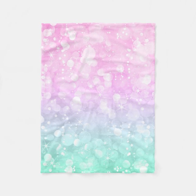 Pastel Pink & green Glam Bokeh Glitter & Sparkles Fleece Blanket (Front)