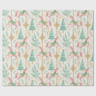 Pastel Pink Green Horses and Trees Wrapping Paper