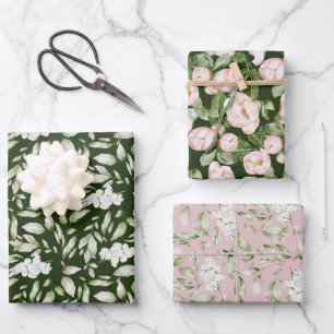 Pastel Pink Green Rose Orchid Flower Wrapping Paper Sheet