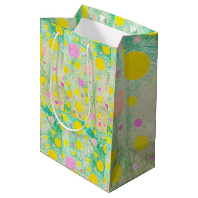 Pastel Pink, Greens and Yellow Circles Fun Design  Medium Gift Bag (Back Angled)