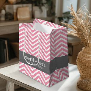 Pastel Pink & Grey Chevrons Baby Shower Collection Medium Gift Bag
