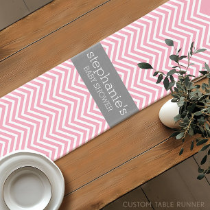 Pastel Pink & Grey Chevrons Baby Shower Collection Short Table Runner