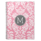 Pastel Pink & Grey Damask Pattern Custom Monogram