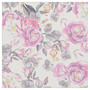 Pastel pink grey elegant country roses flowers fabric