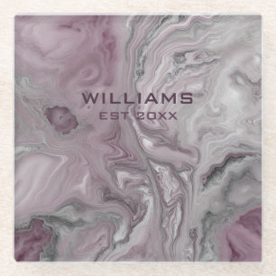 Pastel Pink Grey Marble Texture Personalised Glass Coaster