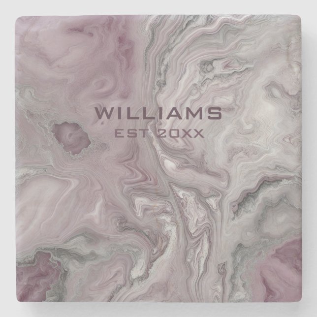 Pastel Pink Grey Marble Texture Personalised Stone Coaster (Front)