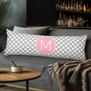 Pastel Pink & Grey Polka Dots with Custom Monogram Body Cushion