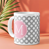 Pastel Pink & Grey Polka Dots with Custom Monogram
