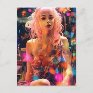 Pastel Pink Hair Woman Postcard