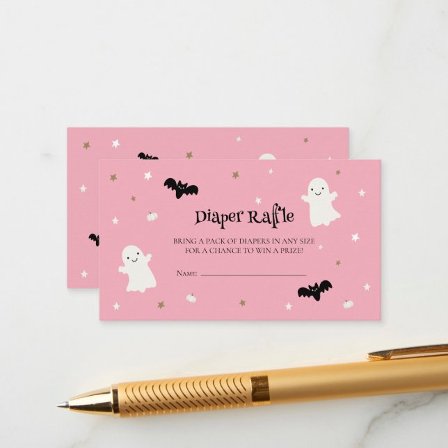 Pastel Pink Halloween Diaper Raffle Enclosure Card (Front/Back In Situ)