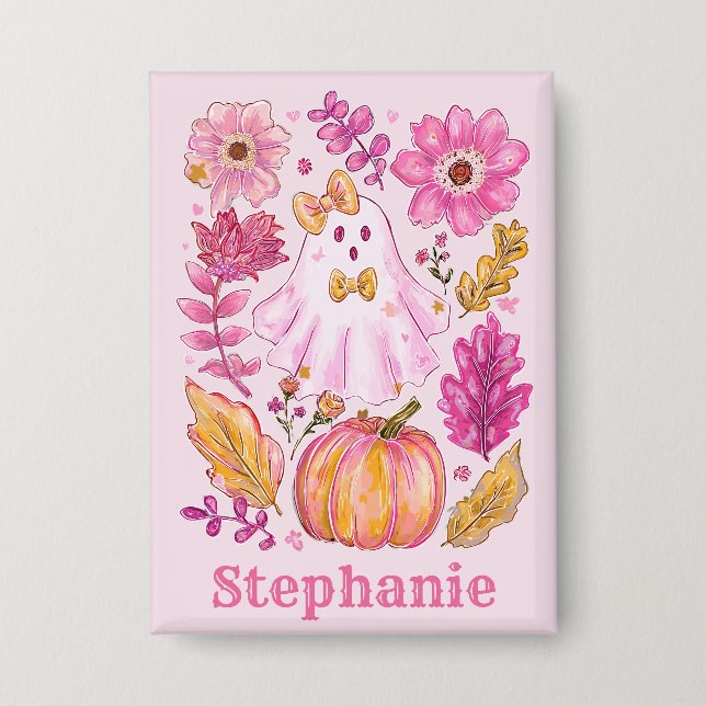 Pastel Pink Halloween Ghost with Custom Name (Front)