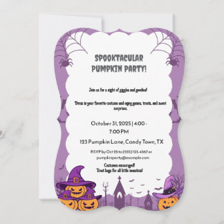 Pastel Pink Halloween Party Invitation with Pumpki