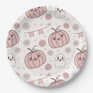 Pastel Pink Halloween Seamless Pattern (2) Paper Plate