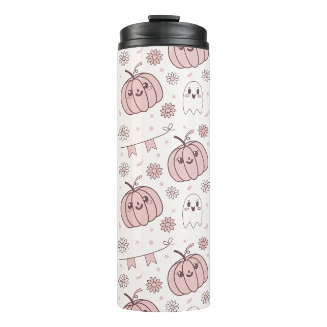 Pastel Pink Halloween Seamless Pattern (2) Thermal Tumbler (Front)