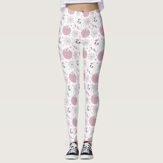 Pastel Pink Halloween Seamless Pattern (3) Leggings (Front)