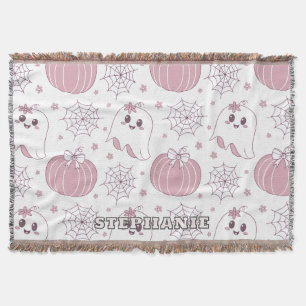 Pastel Pink Halloween Seamless Pattern (3) Throw Blanket