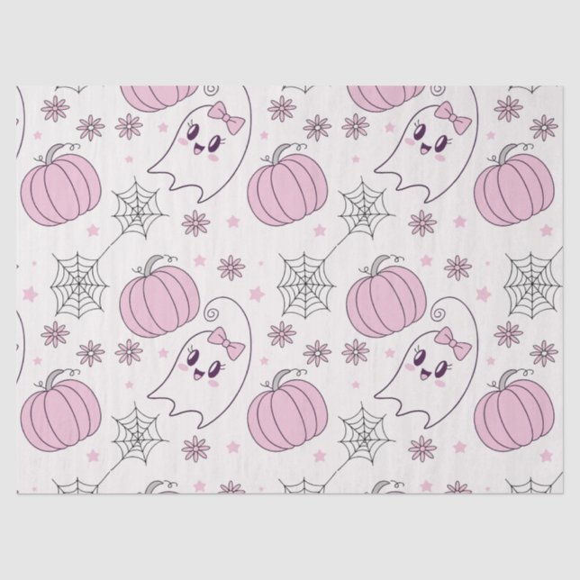 Pastel Pink Halloween Seamless Pattern (4) Tissue Paper (Front)