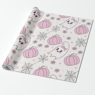 Pastel Pink Halloween Seamless Pattern (4) Wrapping Paper
