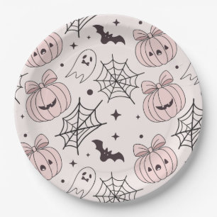 Pastel Pink Halloween Seamless Pattern (5) Paper Plate