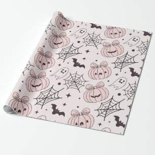 Pastel Pink Halloween Seamless Pattern (5) Wrapping Paper