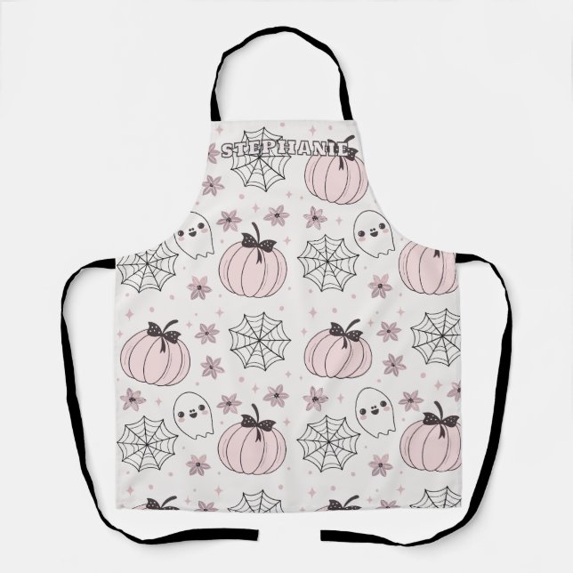 Pastel Pink Halloween Seamless Pattern Apron (Front)