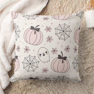 Pastel Pink Halloween Seamless Pattern Cushion